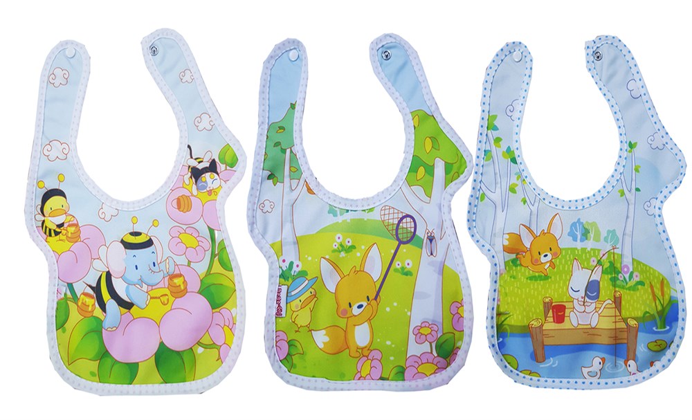 Bebek Unisex Resimli 3 Parça Önlük Seti