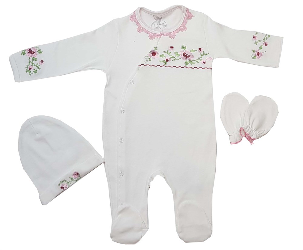 Begisa İşlemeli 3 Parça Kız Bebek Tulum