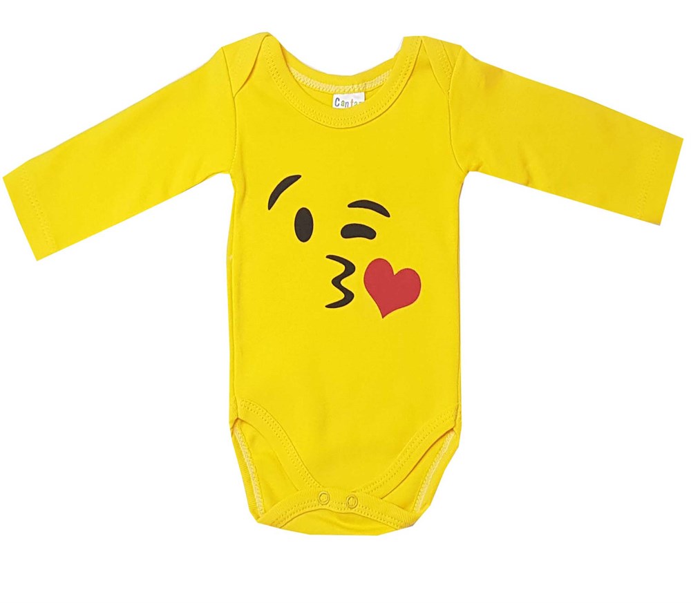 Cantaz Emoji Kalpli Kız & Erkek Bebek Badi & Zıbın