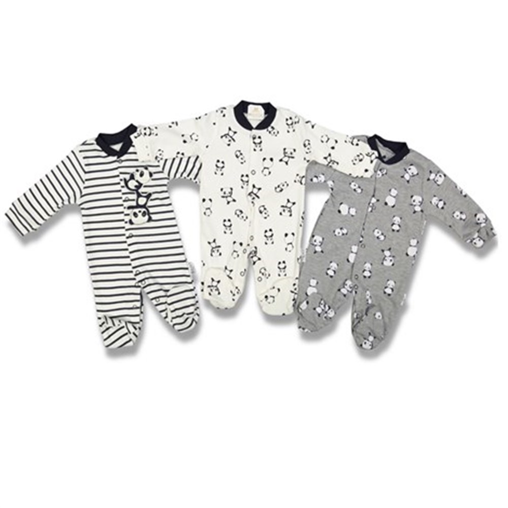 Feyzamavm 3 Parça Yenidoğan Pandalı Erkek Bebek Tulum Set