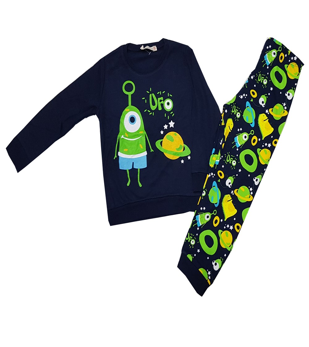 Feyzamavm Erkek Çocuk Ufo Baskılı Lacivert Pijama Takımı