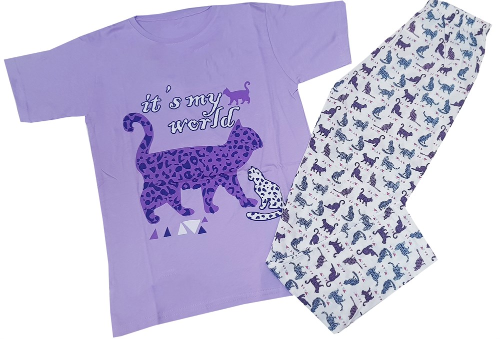 Feyzamavm İt's My World Kısa Kollu Lila Kız Çocuk Pijama