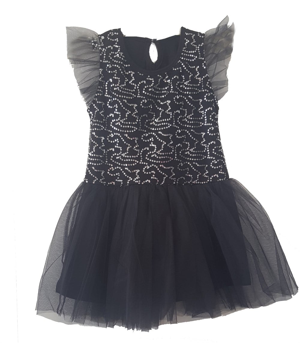 Feyzamavm Siyah Payetli Tüllü Kız Çocuk Elbise
