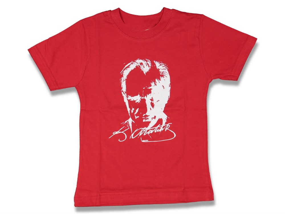 Kırmızı Üzerine Beyaz Atatürk Baskılı 18 Mart-23 Nisan- 19 Mayıs-30 Ağustos  Tişört | Tişört