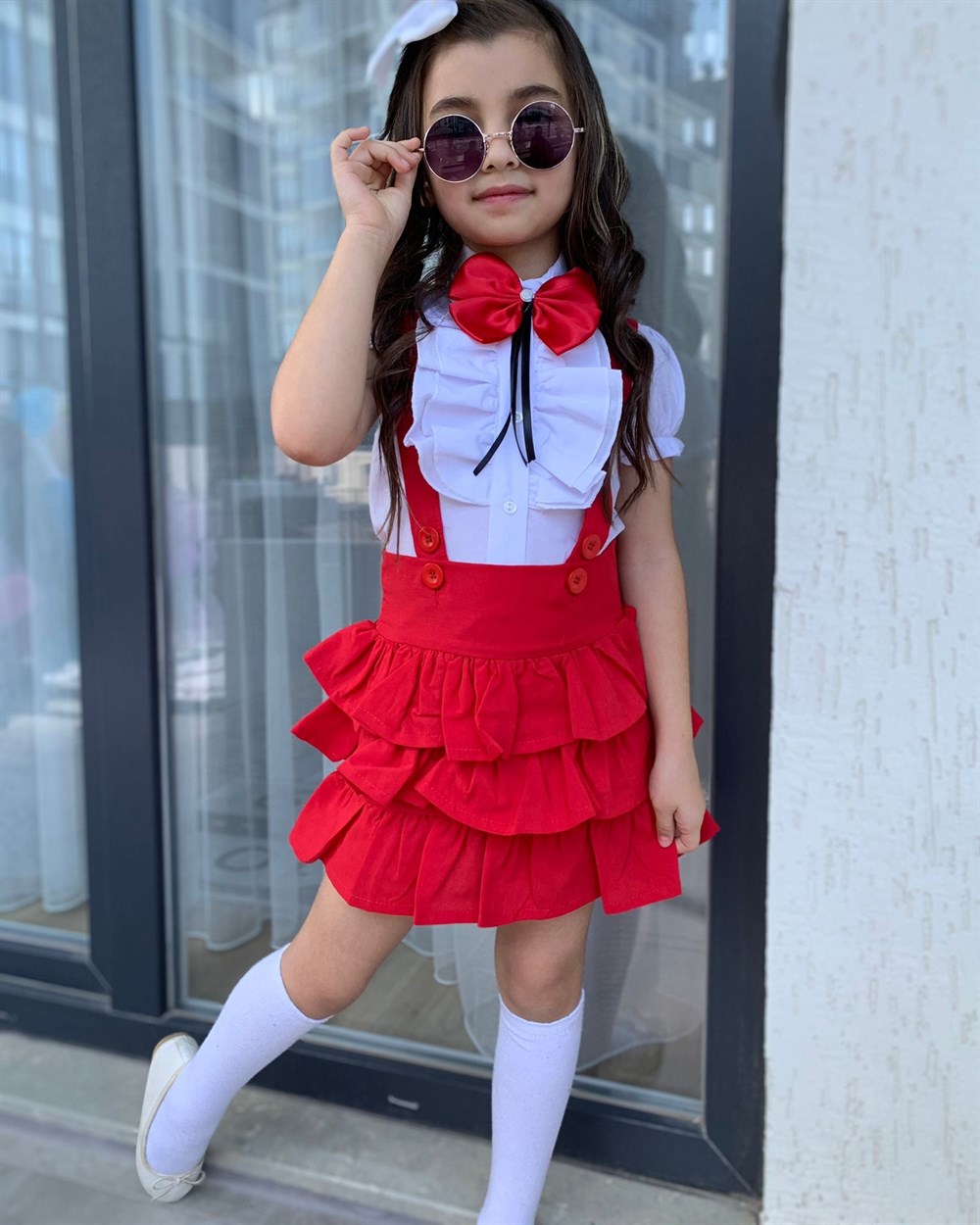 Kız Çocuk Kırmızı Salopet Elbise | Çocuk Giyim