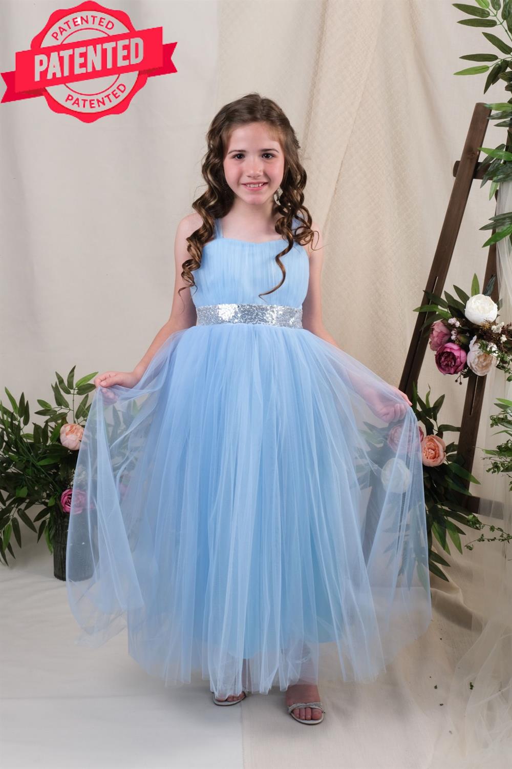 Kız Çocuk Mavi Uzun Tüllü Düğün Abiye Elbise | FeyzamAvm