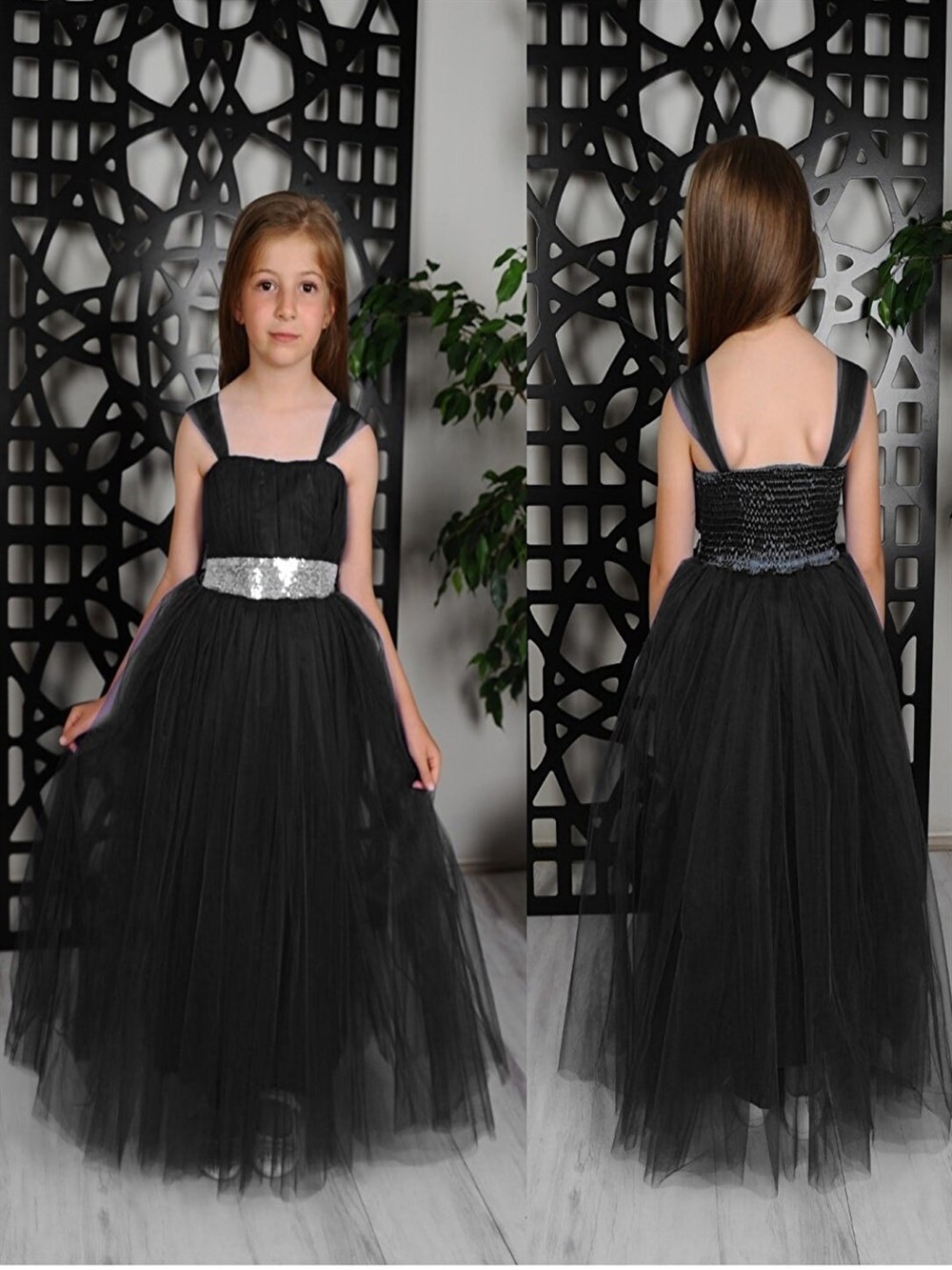 Kız Çocuk Siyah Uzun Tüllü Düğün Abiye Elbise | FeyzamAvm