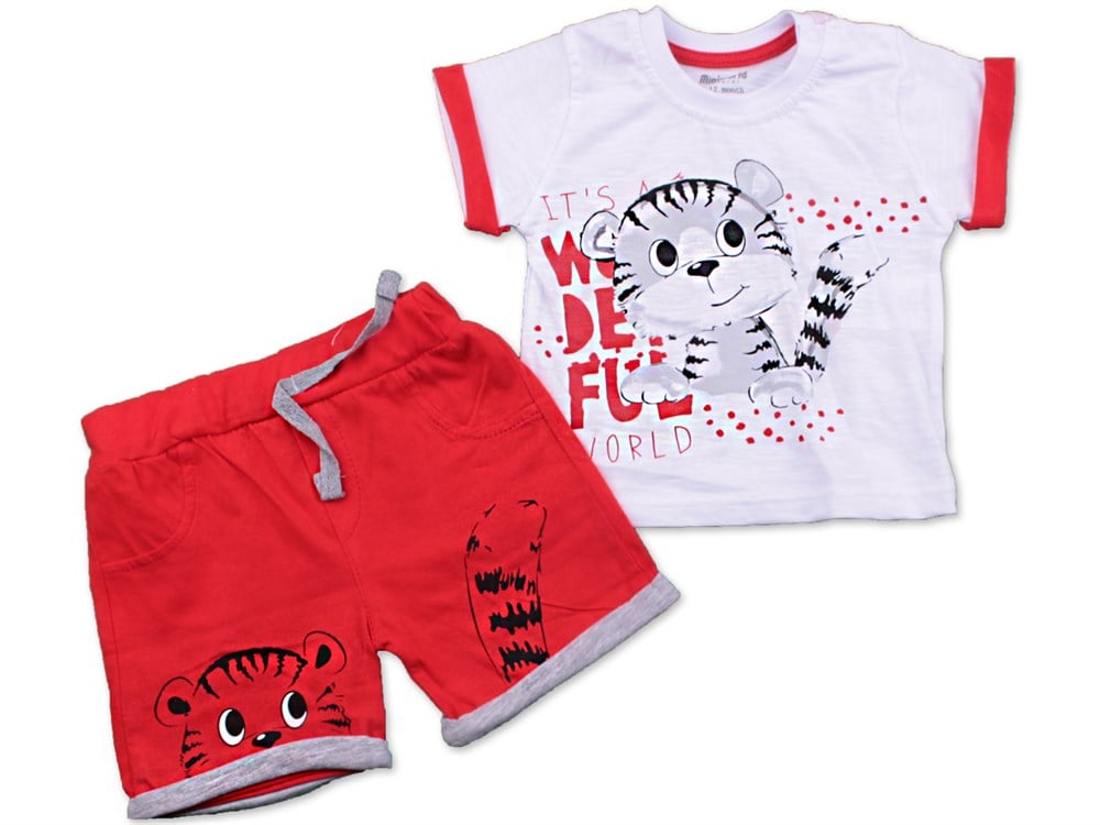 Miniworld Kaplan Baskılı  Kırmızı 2 Li Şortlu Erkek Bebek Takım