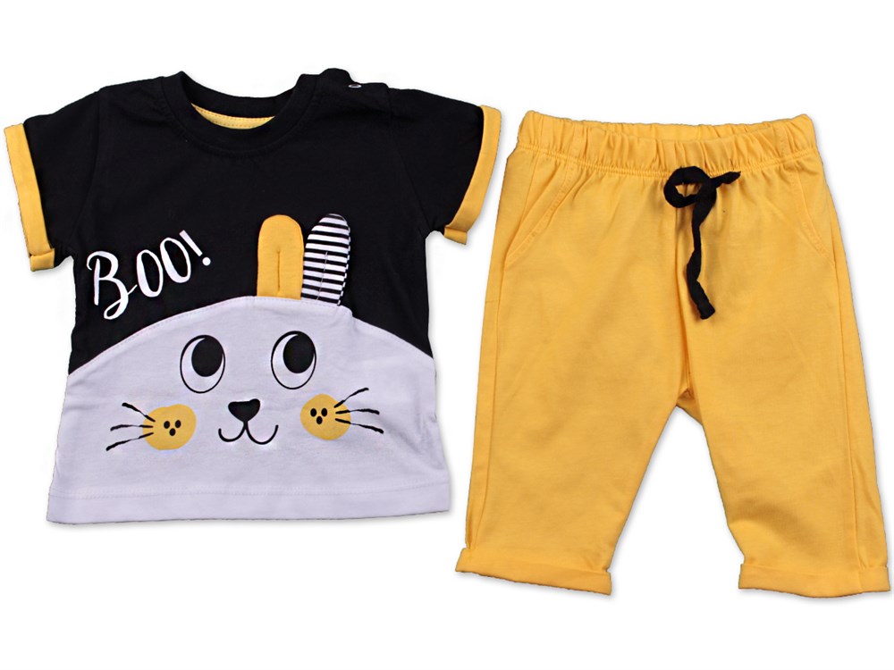 Miniworld Tavşan Baskılı Sarı 2 Li Şortlu Kız Bebek Takım