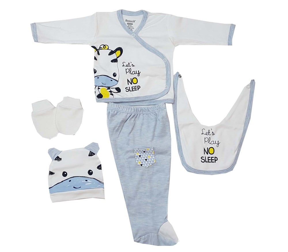 Miniworld Zebra Baskılı 5 Parça Erkek Bebek Yenidoğan Hastane Çıkışı