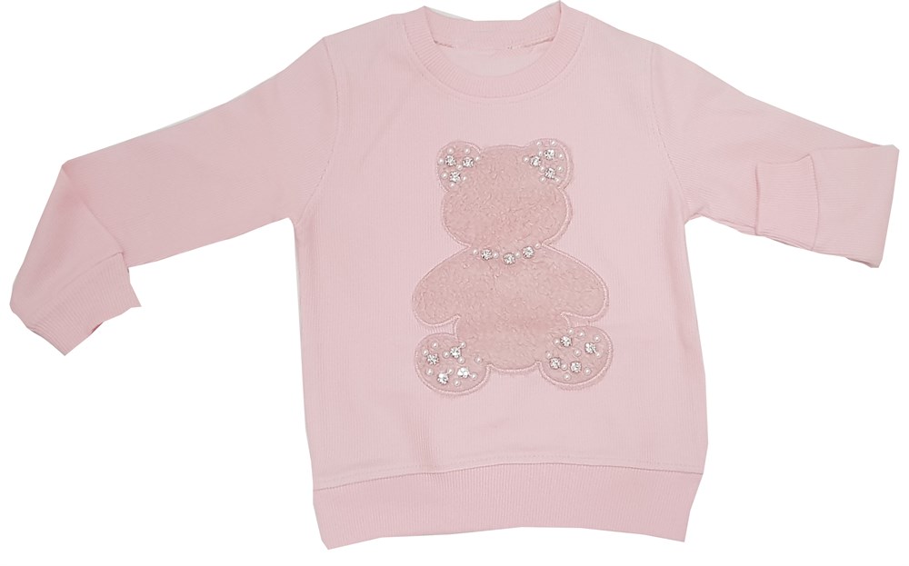 Pembe Ayıcık Figürlü Kız Çocuk Sweatshirt