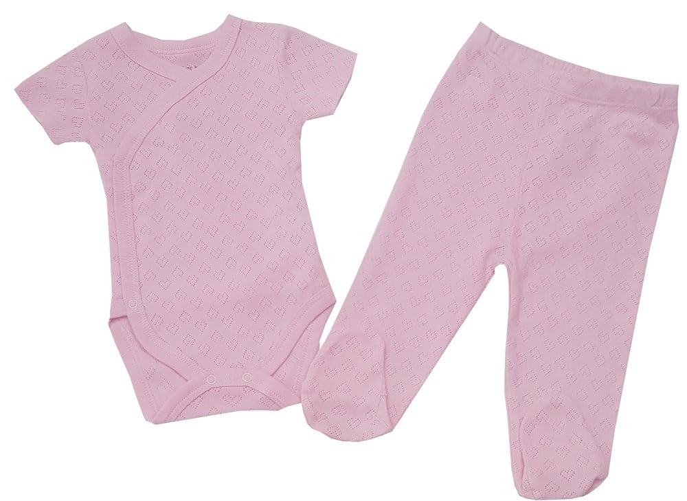 Pembe Yumuşacık Yandan Çıt Çıtlı Zıbın - Patikli Çıt Çıtlı Kısa Kollu Zıbın Takım
