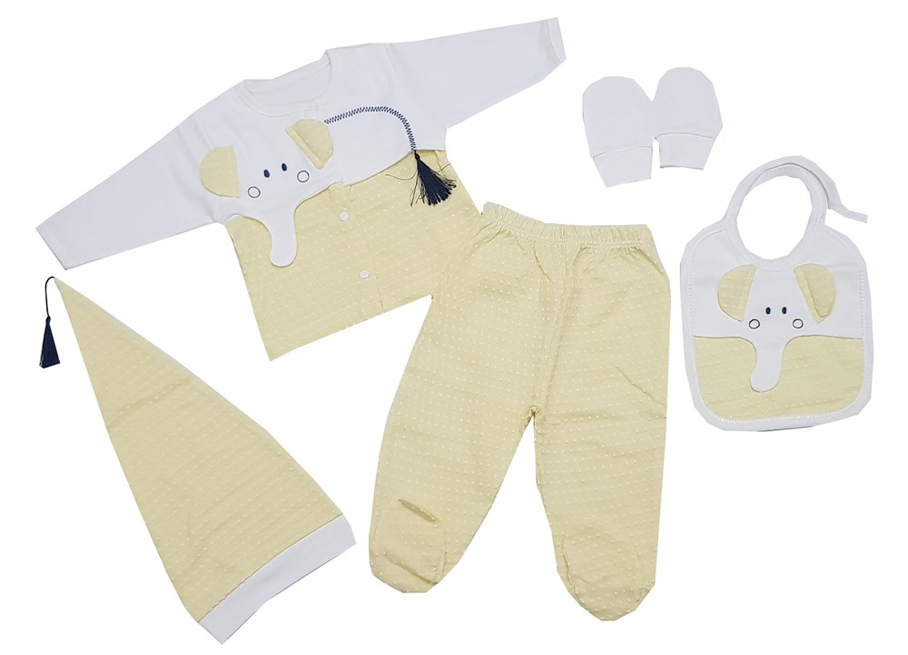 Sarı Unisex  Kız & Erkek Filli 5 Parça Hastane Çıkışı