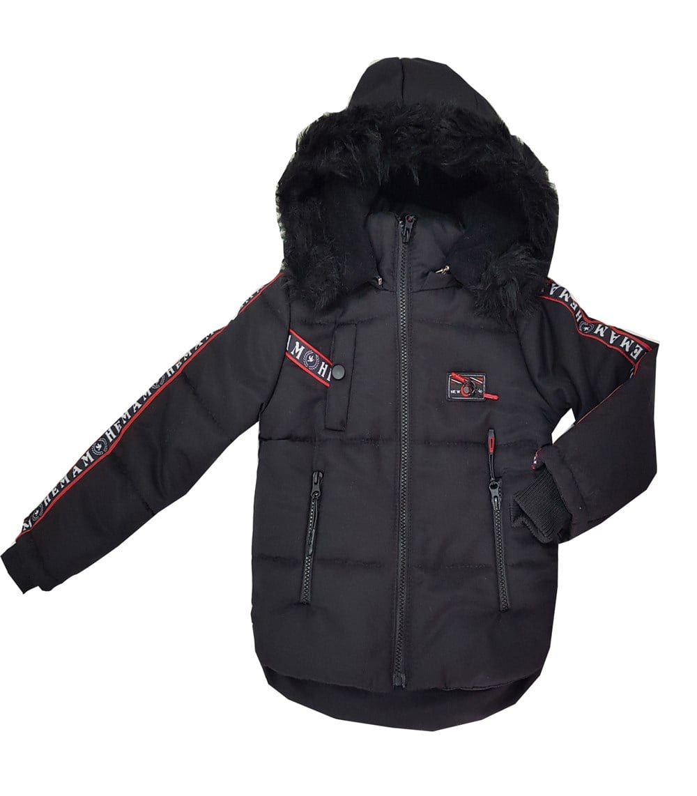 Siyah Çıkabilen Şapkalı Erkek Çocuk Mont