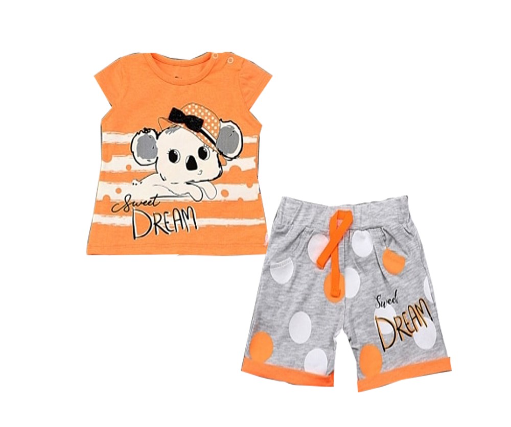 Turuncu Kız Bebek Kuala Baskılı 2 Parça Takım