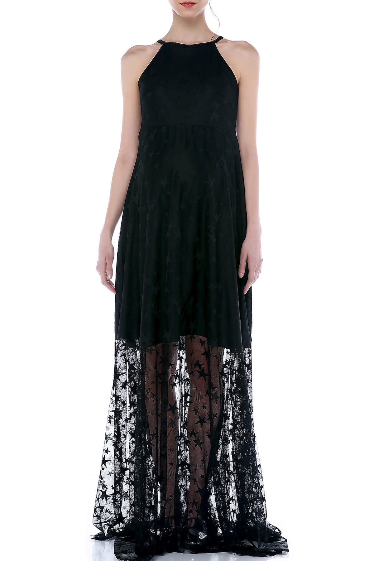 Moda Labio | Kısa Yıldızlı Tül Siyah Elbise