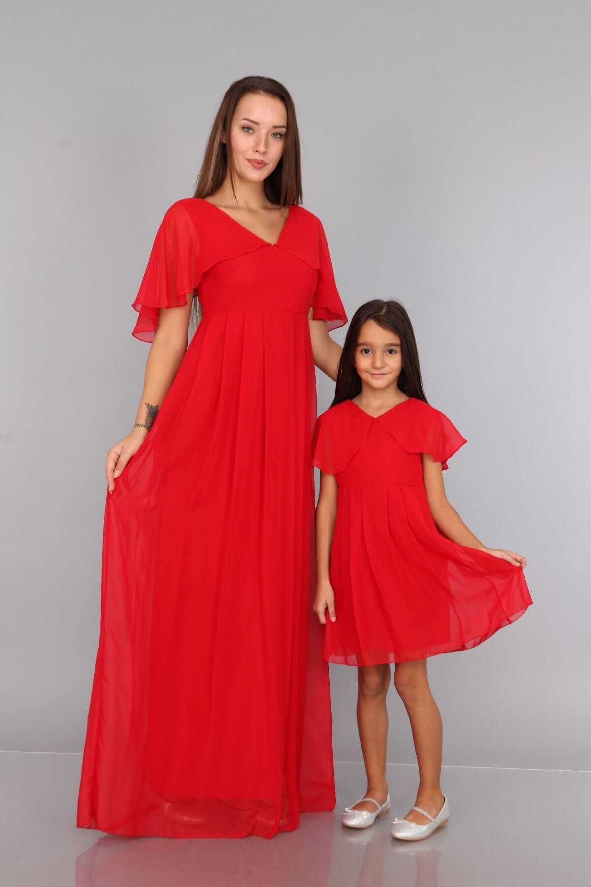 Moda Labio | Melek Kol Anne Kız Kırmızı Elbise