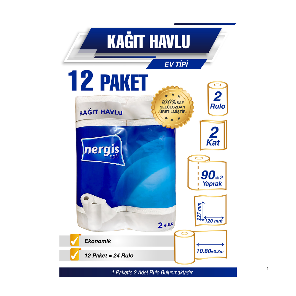 Ermet Ev Tipi Kağıt Havlu 12 Paket 24 Rulo