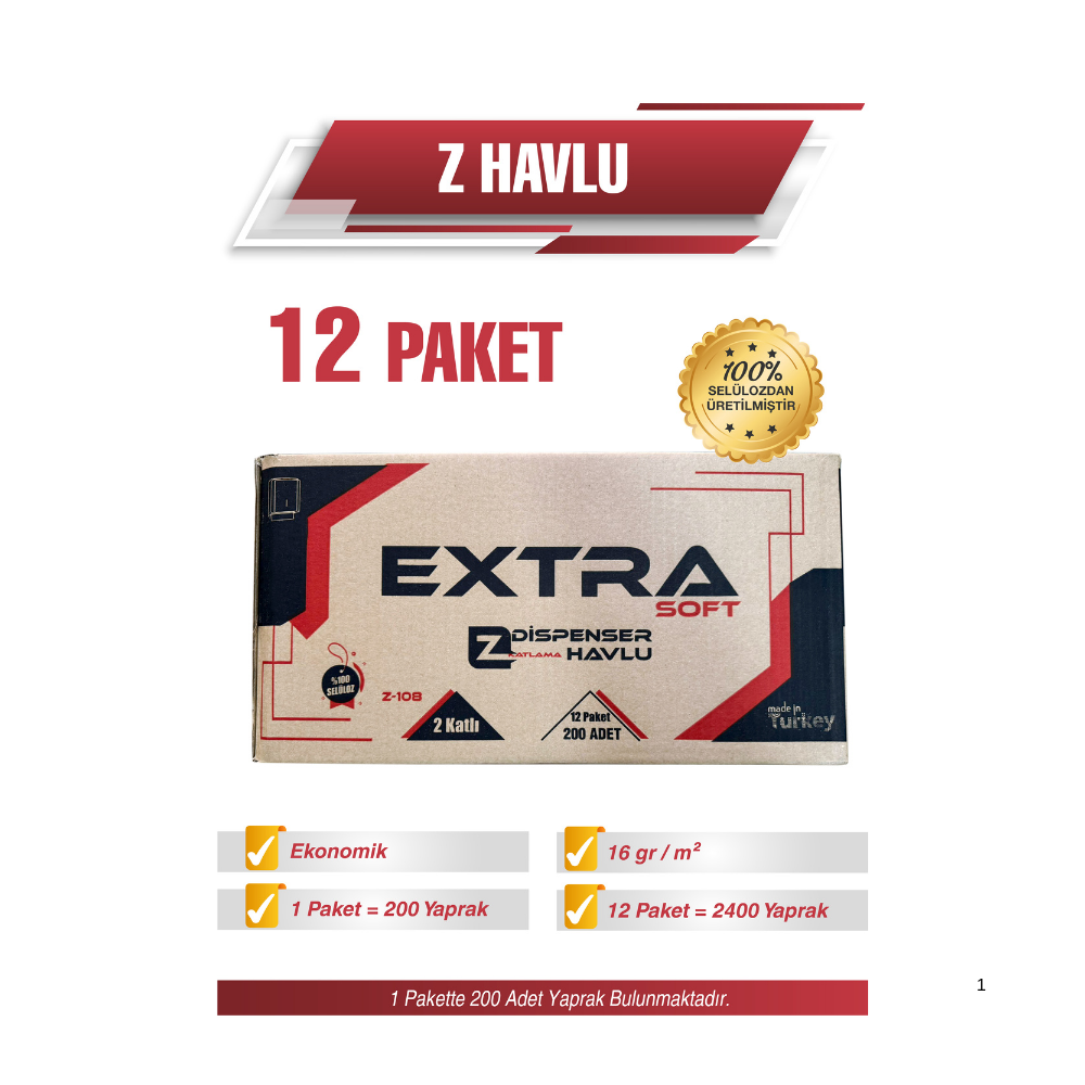 Ermet Extra Z Kağıt Havlu 12 Paket 2400 Yaprak