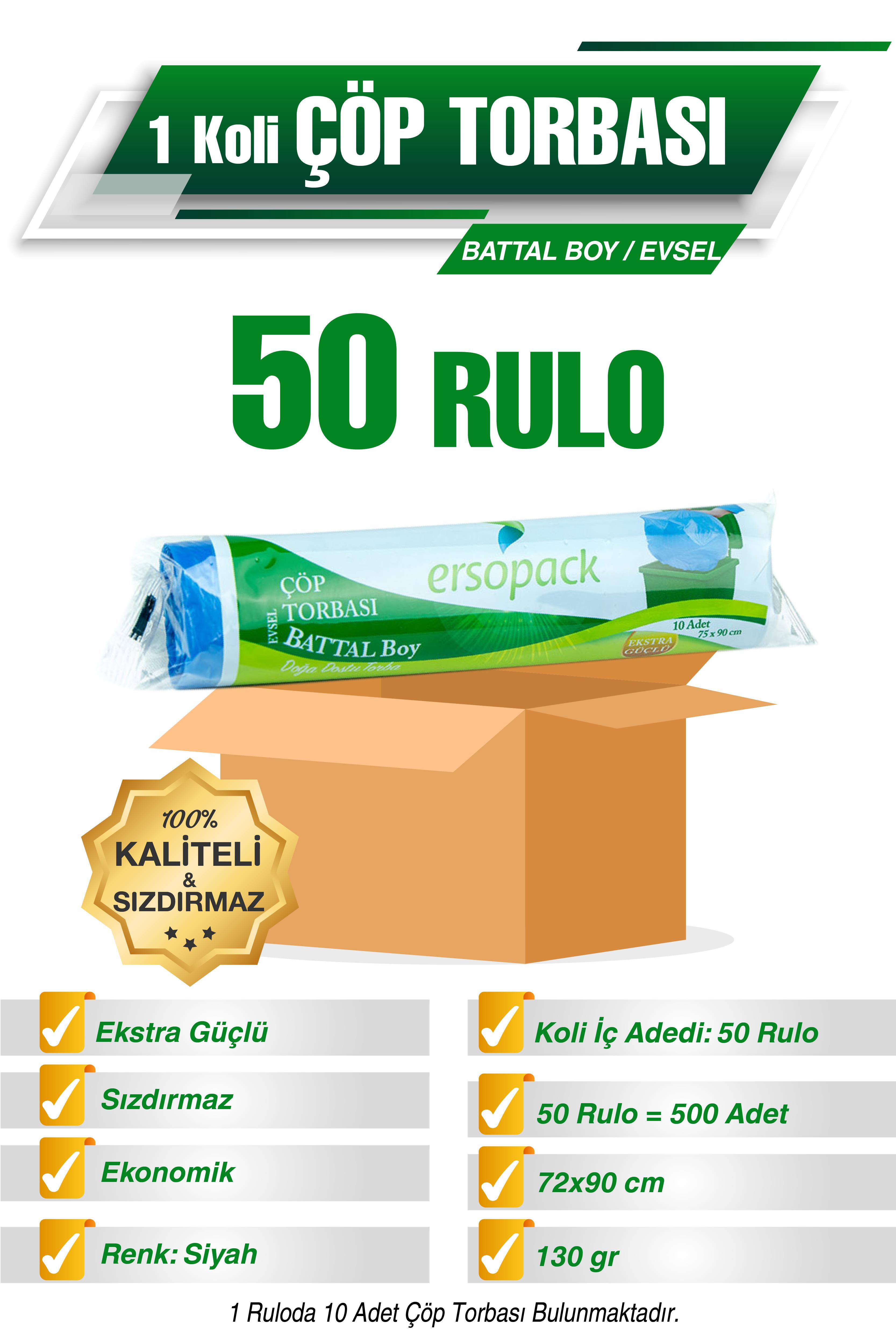 Ermet Ersopack Battal Boy Çöp Torbası 50 Rulo
