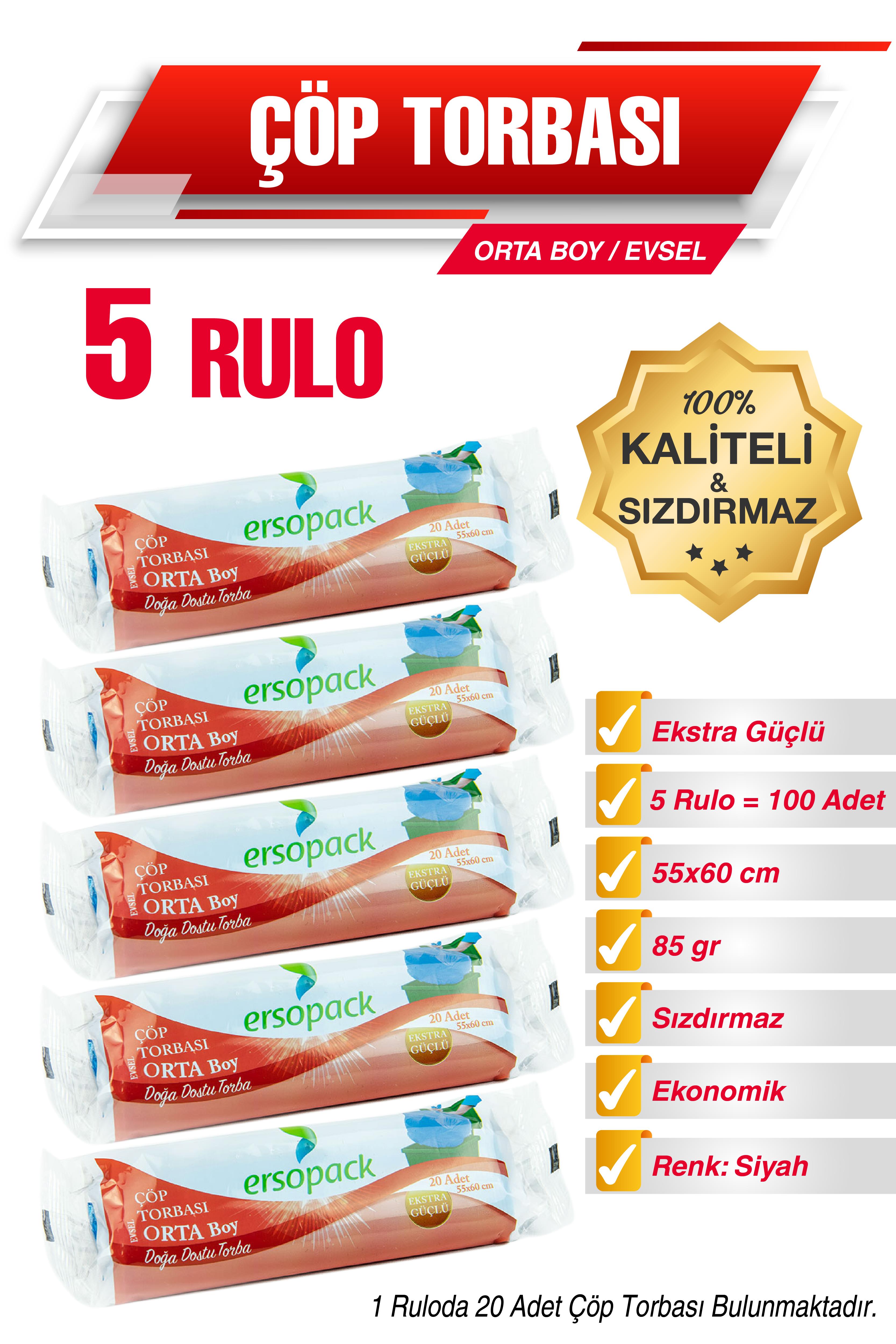Ermet Ersopack OrtaBoy Çöp Torbası 5 Rulo