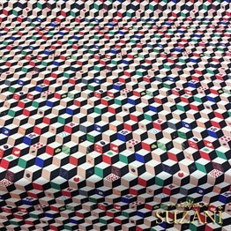 3 Boyutlu Küpler ve Meyveler Desenli Kumaş