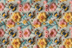 3D Arılar Desenli Dijital Baskılı Kumaş