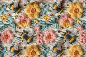 3D Arılar Desenli Dijital Baskılı Kumaş