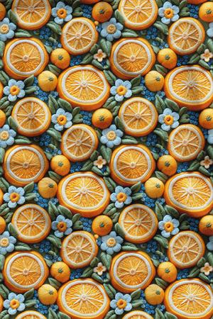 3D Çiçekli Limon Desenli Dijital Baskılı Kumaş