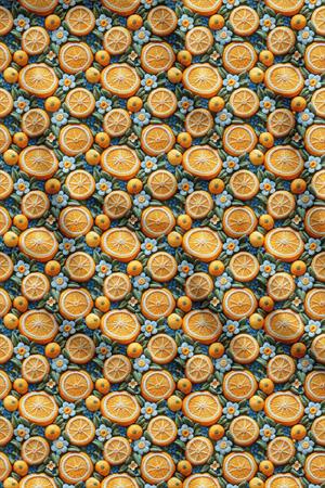 3D Çiçekli Limon Desenli Dijital Baskılı Kumaş