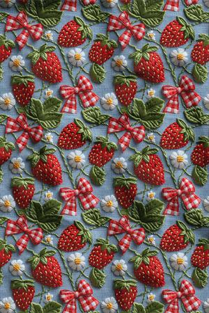 3D Çilek Desenli Dijital Baskılı Kumaş
