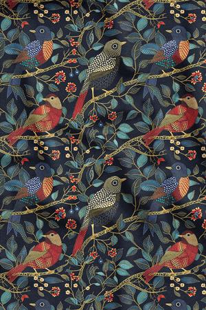 3D Gece Kuşları Desenli Dijital Baskılı Kumaş