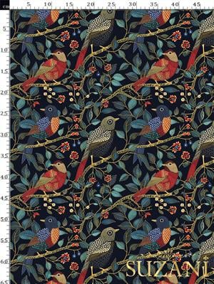 3D Gece Kuşları Desenli Dijital Baskılı Kumaş