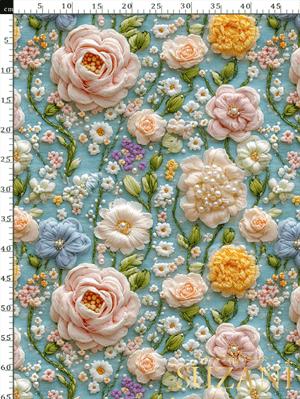 3D İnci Çiçeği Deseni Dijital Baskılı Kumaş