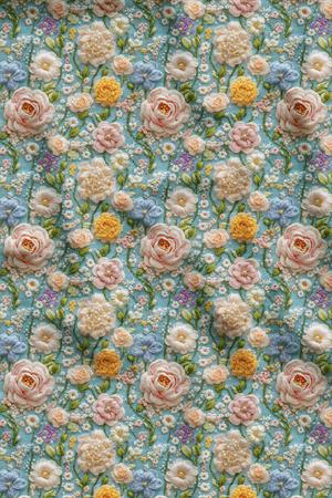 3D İnci Çiçeği Deseni Dijital Baskılı Kumaş