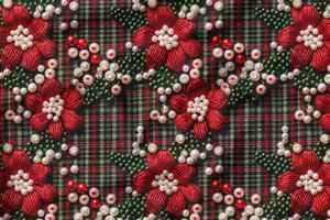 3D İncili Ekose Desenli Dijital Baskılı Kumaş