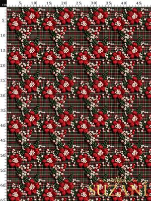 3D İncili Ekose Desenli Dijital Baskılı Kumaş