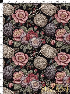 3D İplik Çiçek Desenli Dijital Baskılı Kumaş