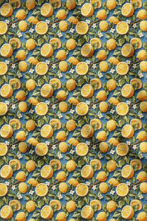 3D Limonlar Desenli Dijital Baskılı Kumaş