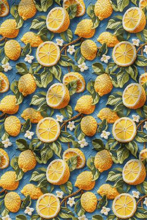 3D Limonlar Desenli Dijital Baskılı Kumaş