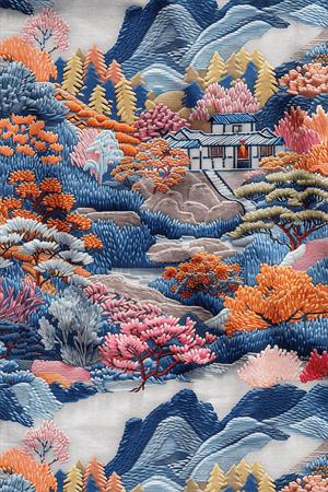 3D Mavi Manzara Desenli Dijital Baskılı Kumaş