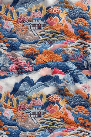 3D Mavi Manzara Desenli Dijital Baskılı Kumaş