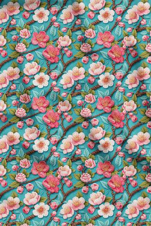 3D Mint Çiçek Desenli Dijital Baskılı Kumaş