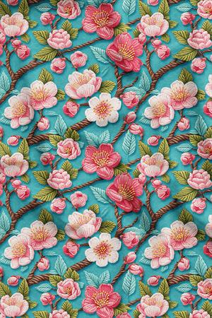 3D Mint Çiçek Desenli Dijital Baskılı Kumaş