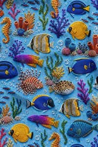 3D Okyanus Desenli Dijital Baskılı Kumaş
