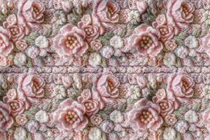 3D Örgü İncili Çiçek Desenli Dijital Baskılı Kumaş
