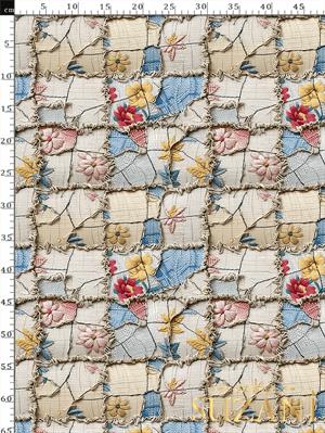 3D Patchwork Çiçek Desenli Dijital Baskılı Kumaş