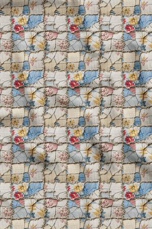 3D Patchwork Çiçek Desenli Dijital Baskılı Kumaş