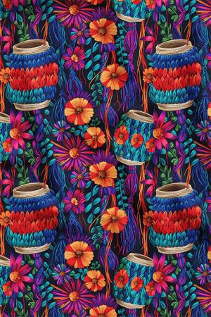 3D Renkli Sepet Desenli Dijital Baskılı Kumaş