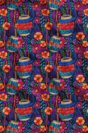 3D Renkli Sepet Desenli Dijital Baskılı Kumaş